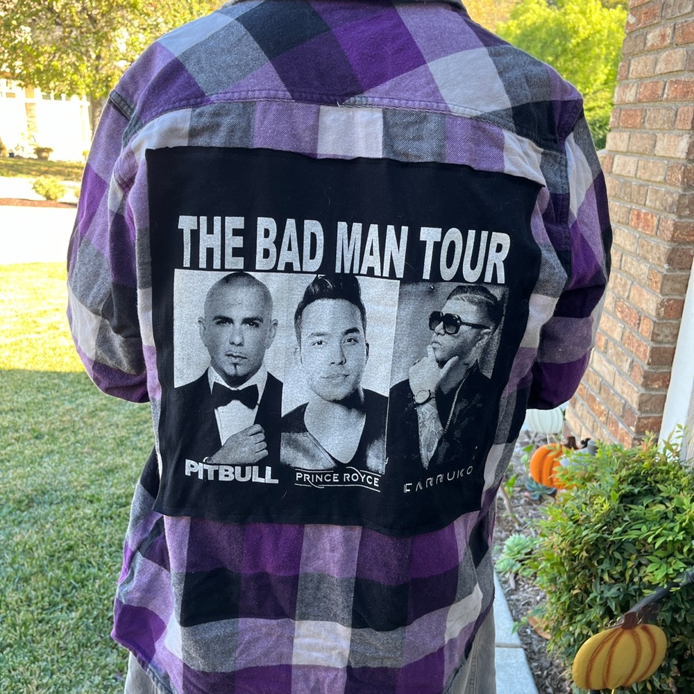 Pitbull Prince Royce Carruko Flannel Shirt Vans upcycled unisex Size Large L